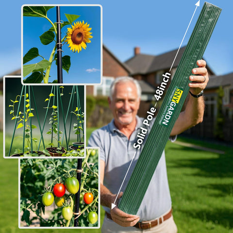 Weather-resistant fiberglass stakes endure outdoor conditions while keeping plants upright.