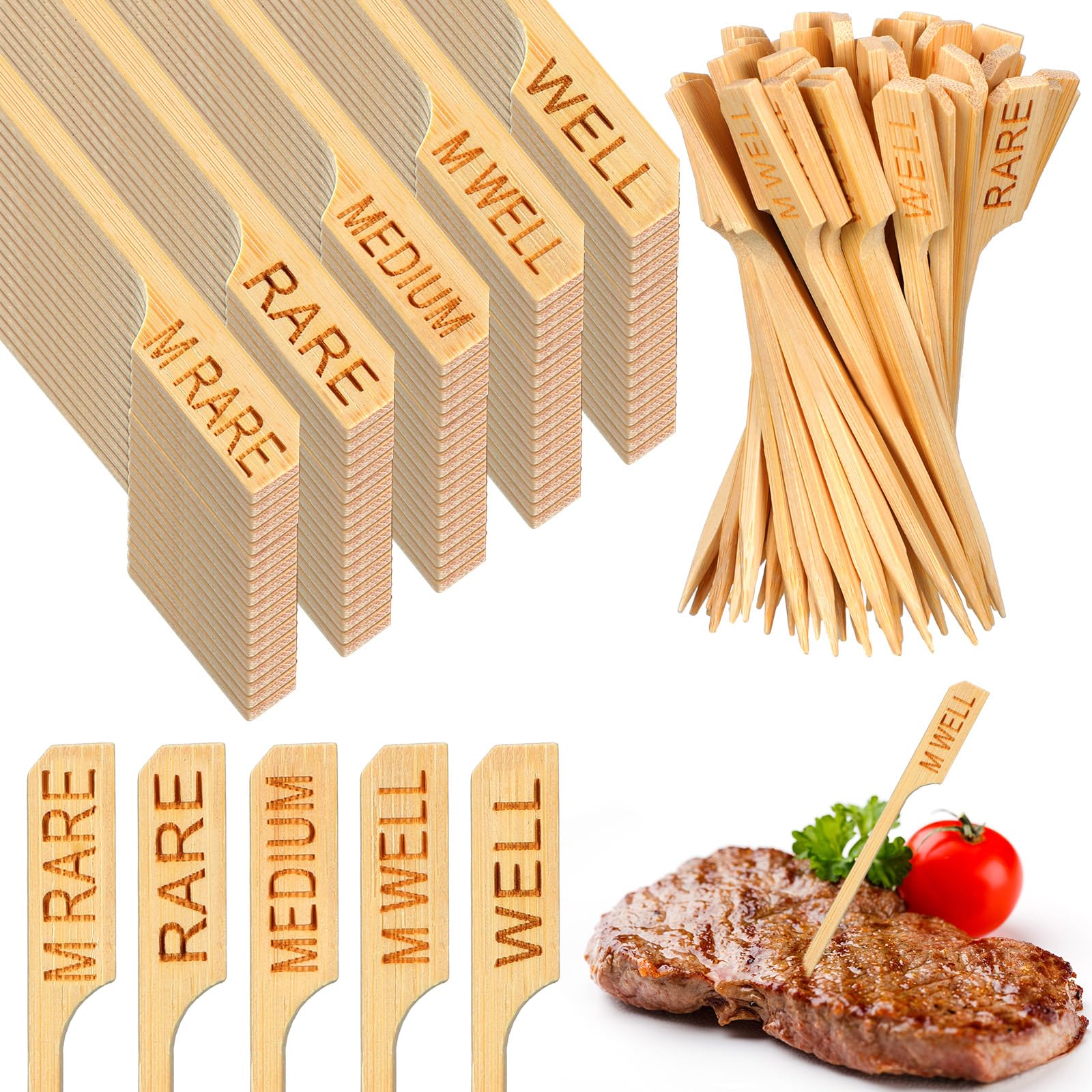Soaoo 500-piece bamboo temperature picks for organized doneness labeling during meals