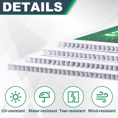 Soaoo corrugated plastic sign close-up highlights waterproof, reusable material.
