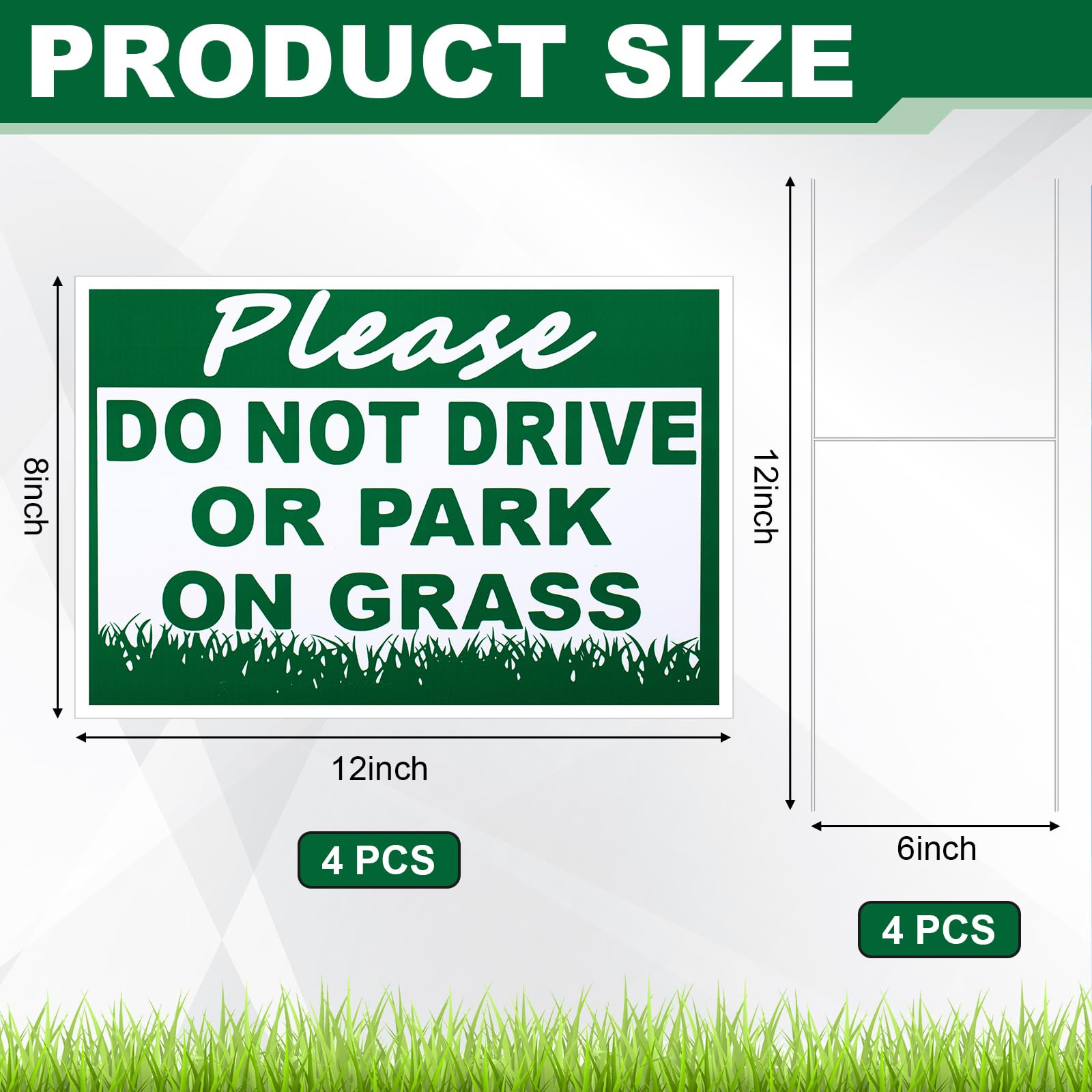 Soaoo no parking on grass sign 8x12 back side emphasizes clear visibility.