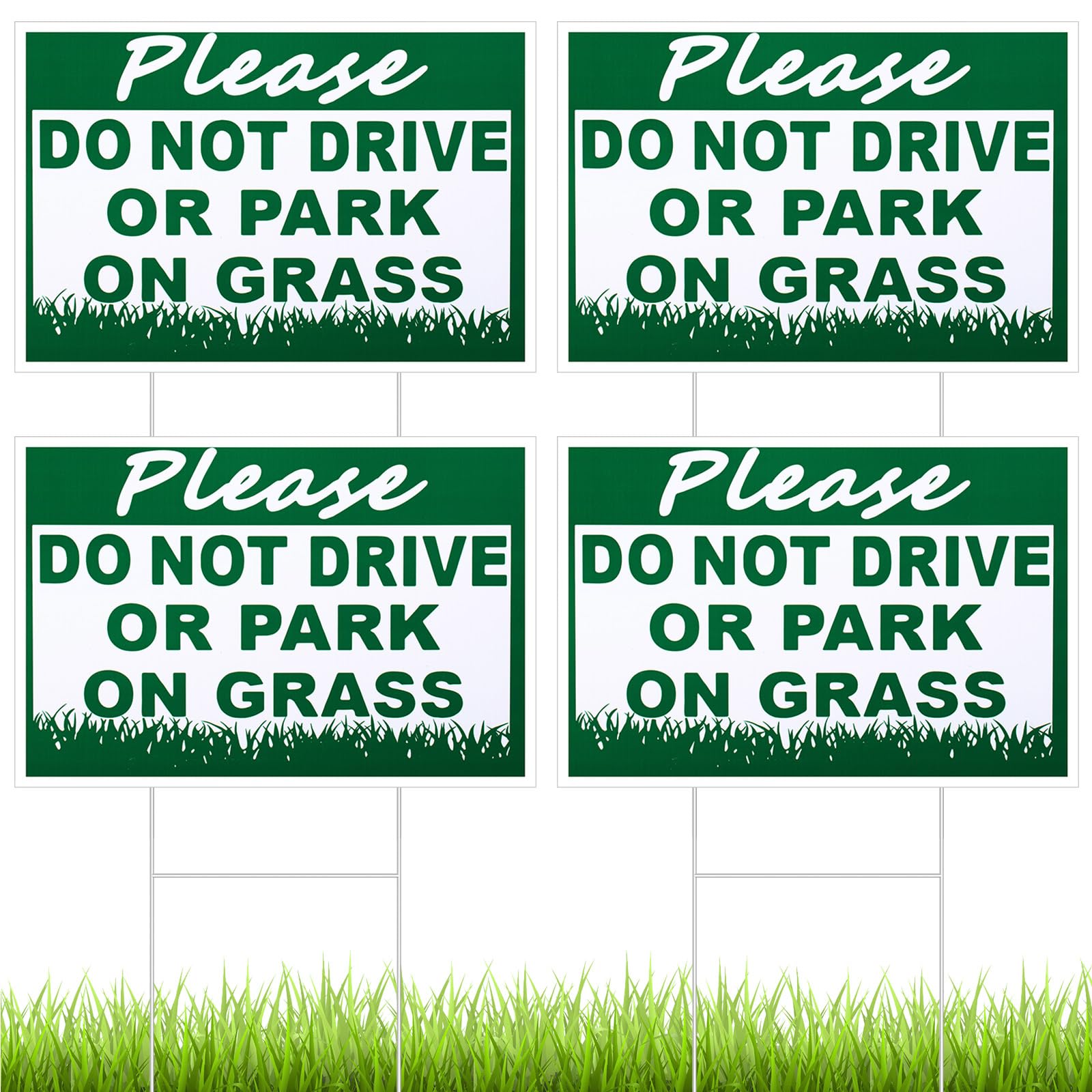 Soaoo sign front view: please do not drive or park on grass for lawn protection.
