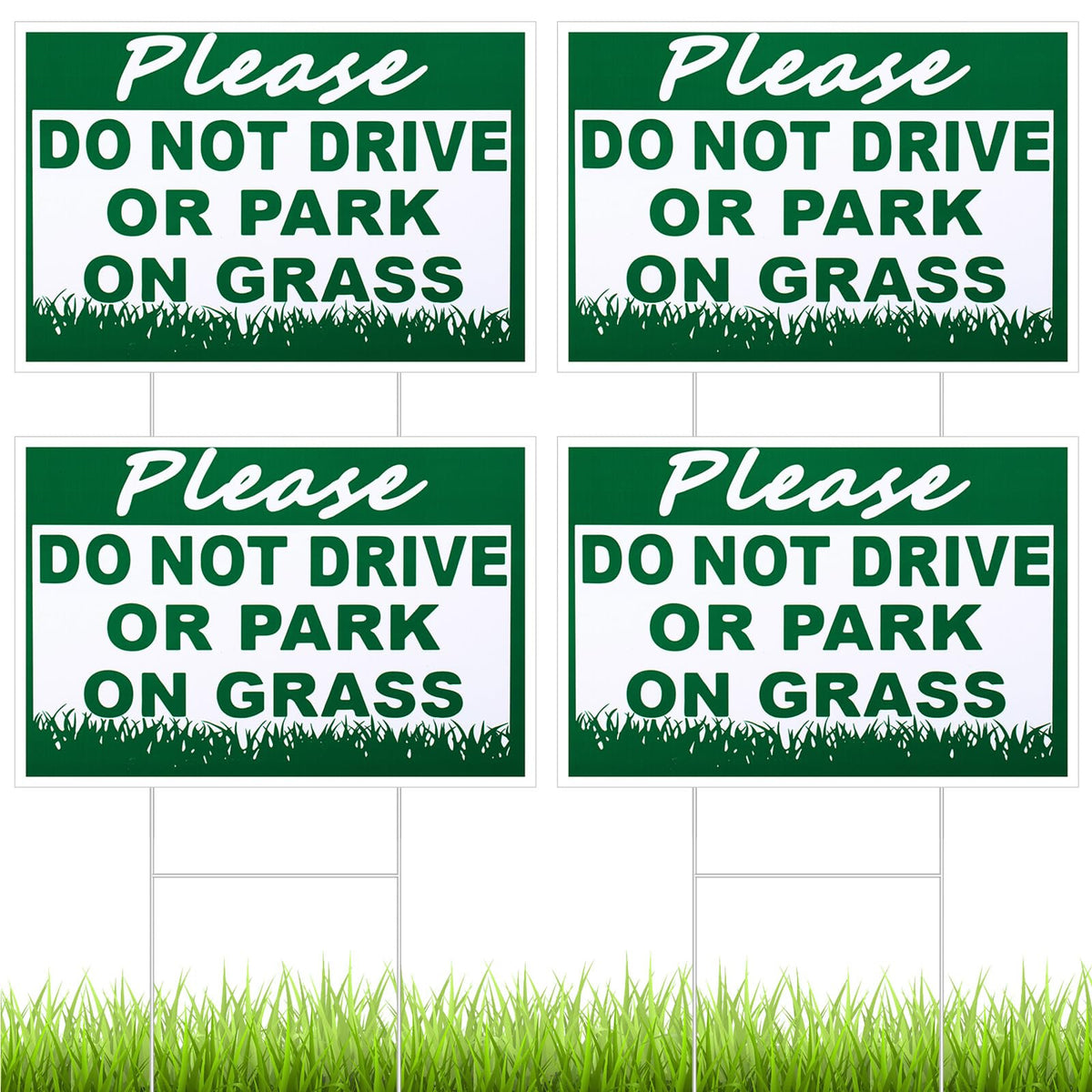 Soaoo sign front view: please do not drive or park on grass for lawn protection.