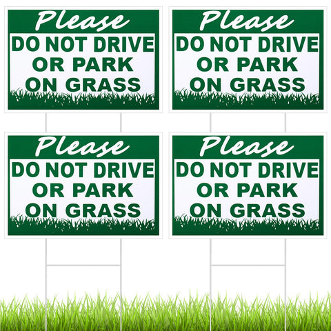 Soaoo sign front view: please do not drive or park on grass for lawn protection.