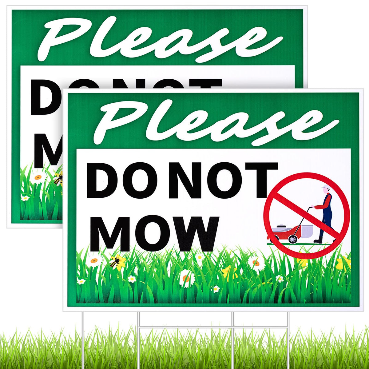 Soaoo please dont mow sign with metal stake, front view, clear yard notice improves boundary clarity.