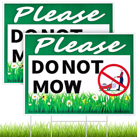 Soaoo please dont mow sign with metal stake, front view, clear yard notice improves boundary clarity.