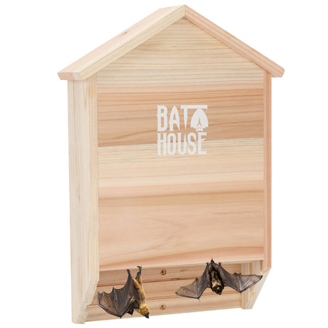 Sobalai bat box front view in cedar attracts roosting bats.