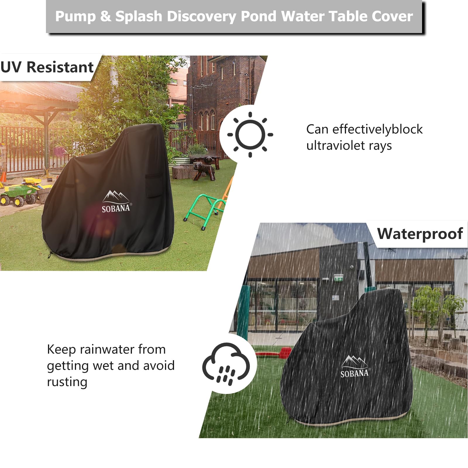 Sobana kids water table cover sturdy stitched edges resist outdoor wear.