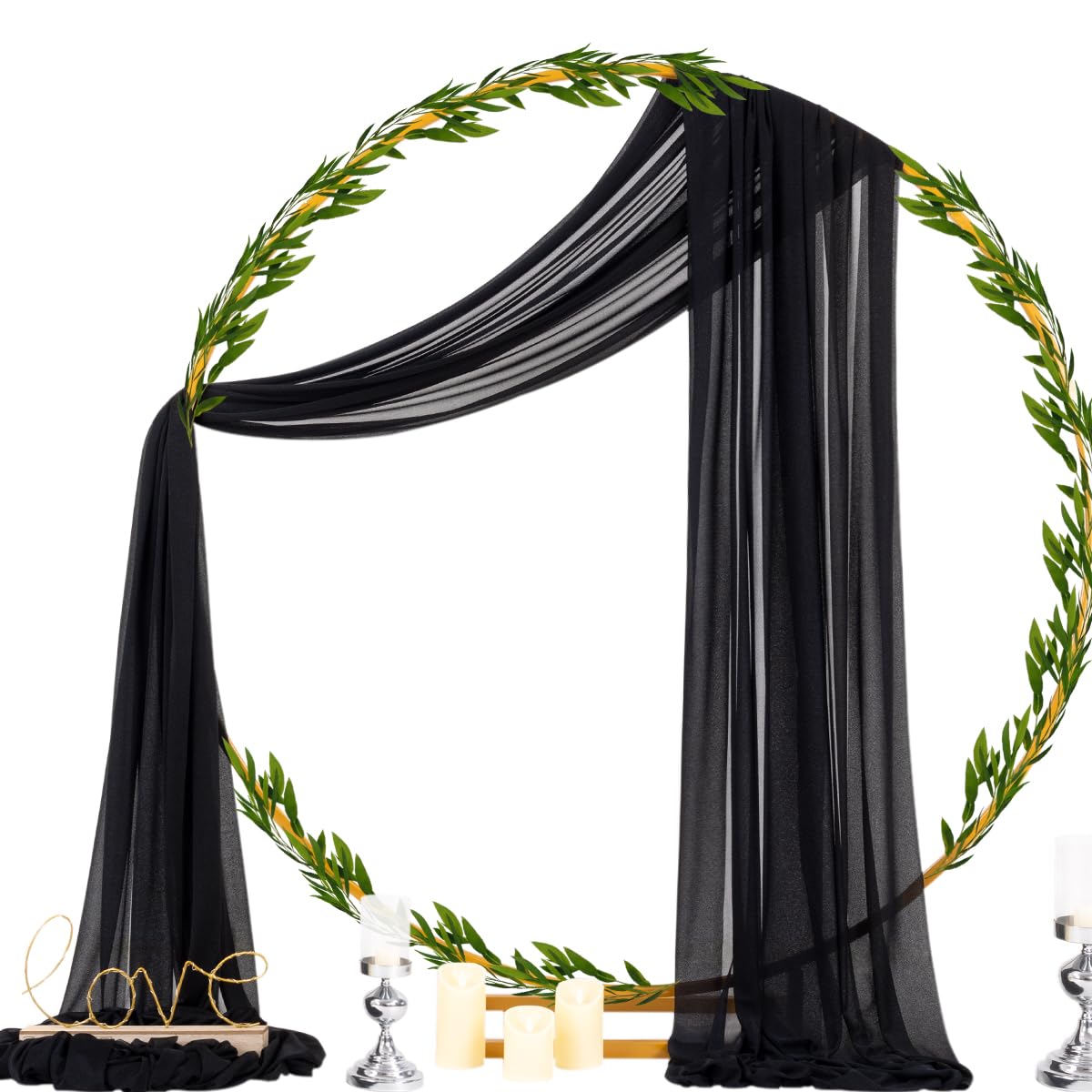 Socomi Black Sheer Arch Drape Fabric enhances archway with delicate folds.