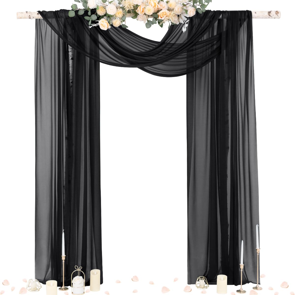 Socomi Black Sheer Wedding Drape Panel adds elegant arch coverage for ceremonies.