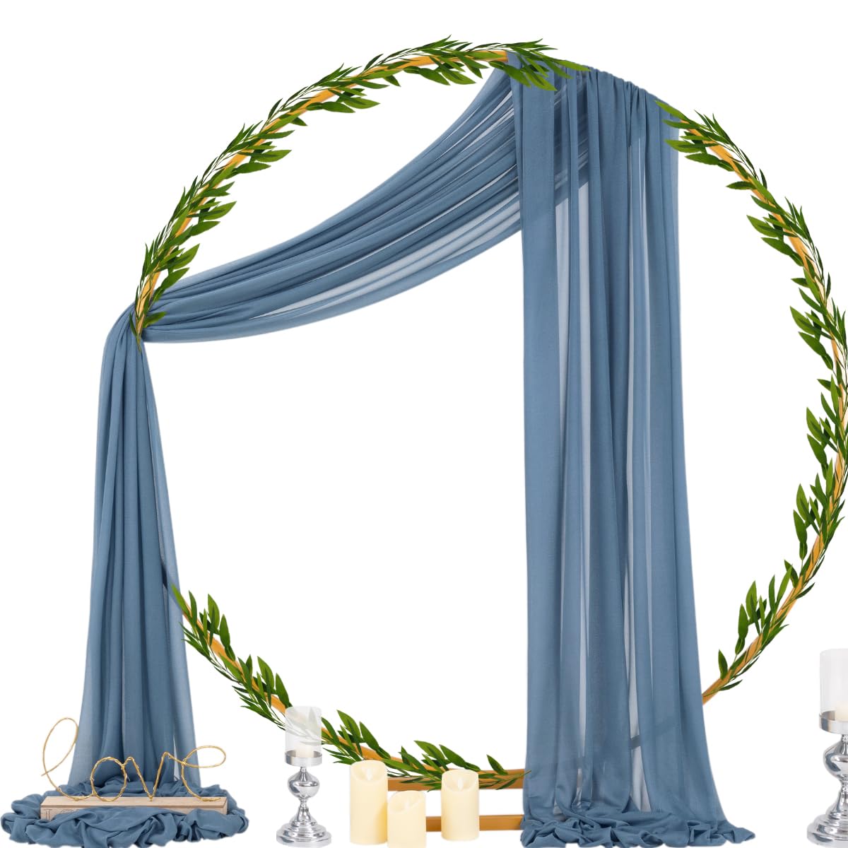Socomi dusty blue sheer arch drape bridal look with graceful folds for venue decor