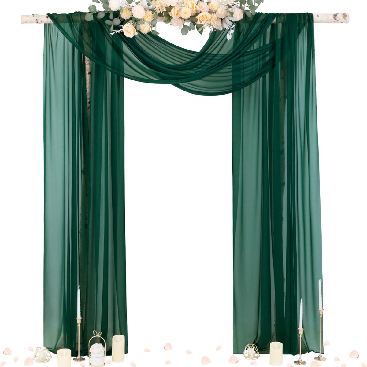 Socomi emerald green sheer arch drape over ceremony arch for elegant backdrop