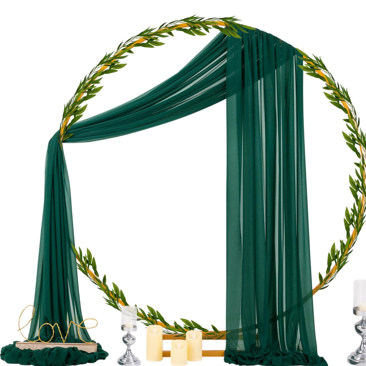 Close-up of Socomi emerald green sheer arch drape texture and fabric quality