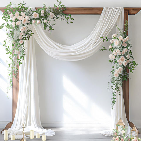 Socomi Ivory White arch draping fabric closeup, silky texture for elegant ceremony decor.