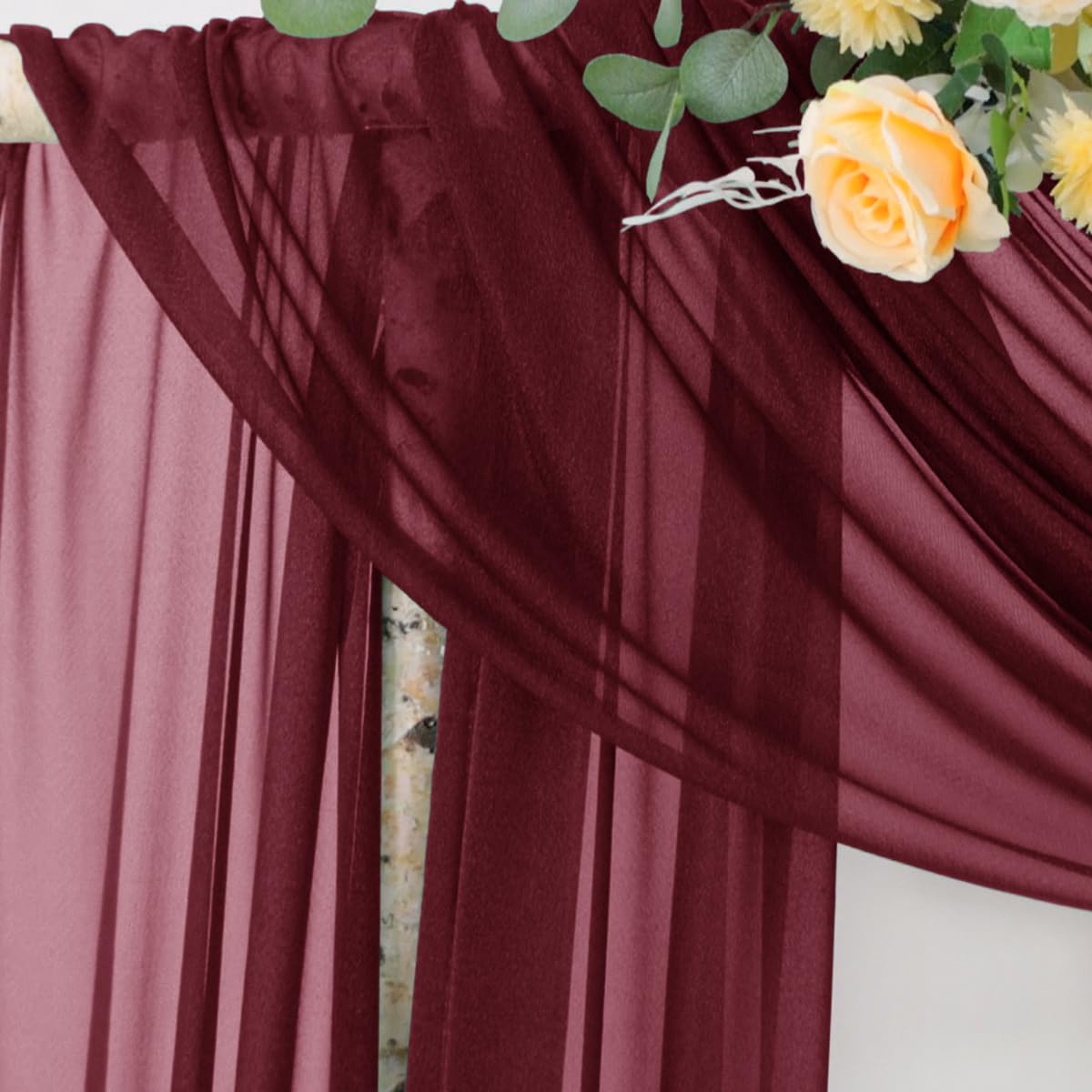 Socomi outdoor curtain drape on arch creates delicate folds and elegant ambiance