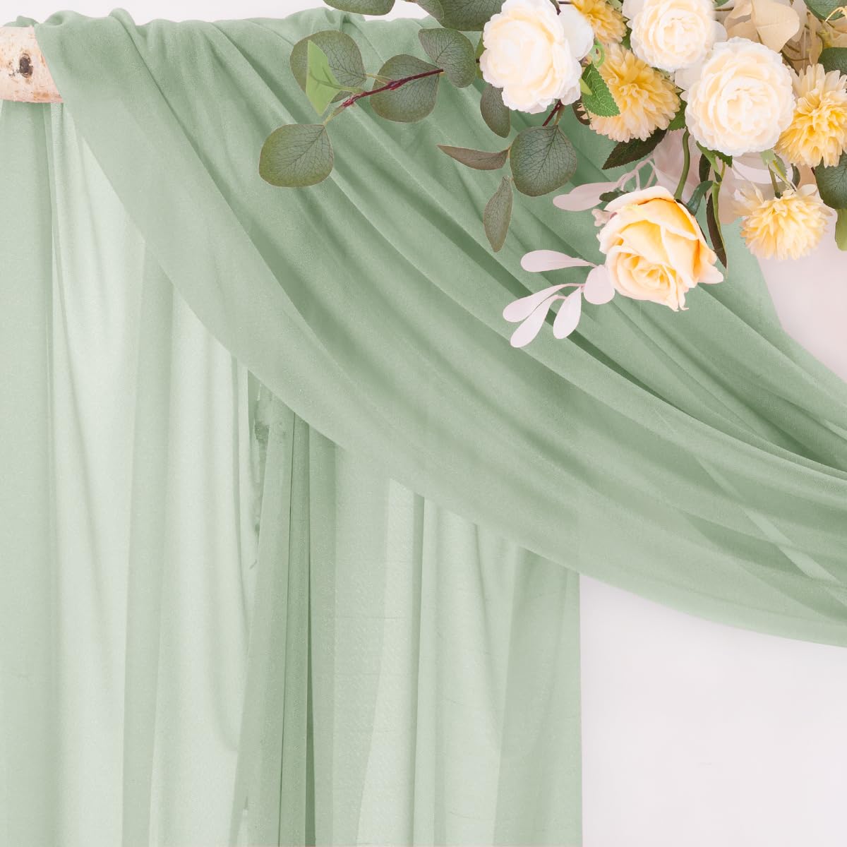Socomi sage green bridal shower drapes with soft, elegant décor for celebrations