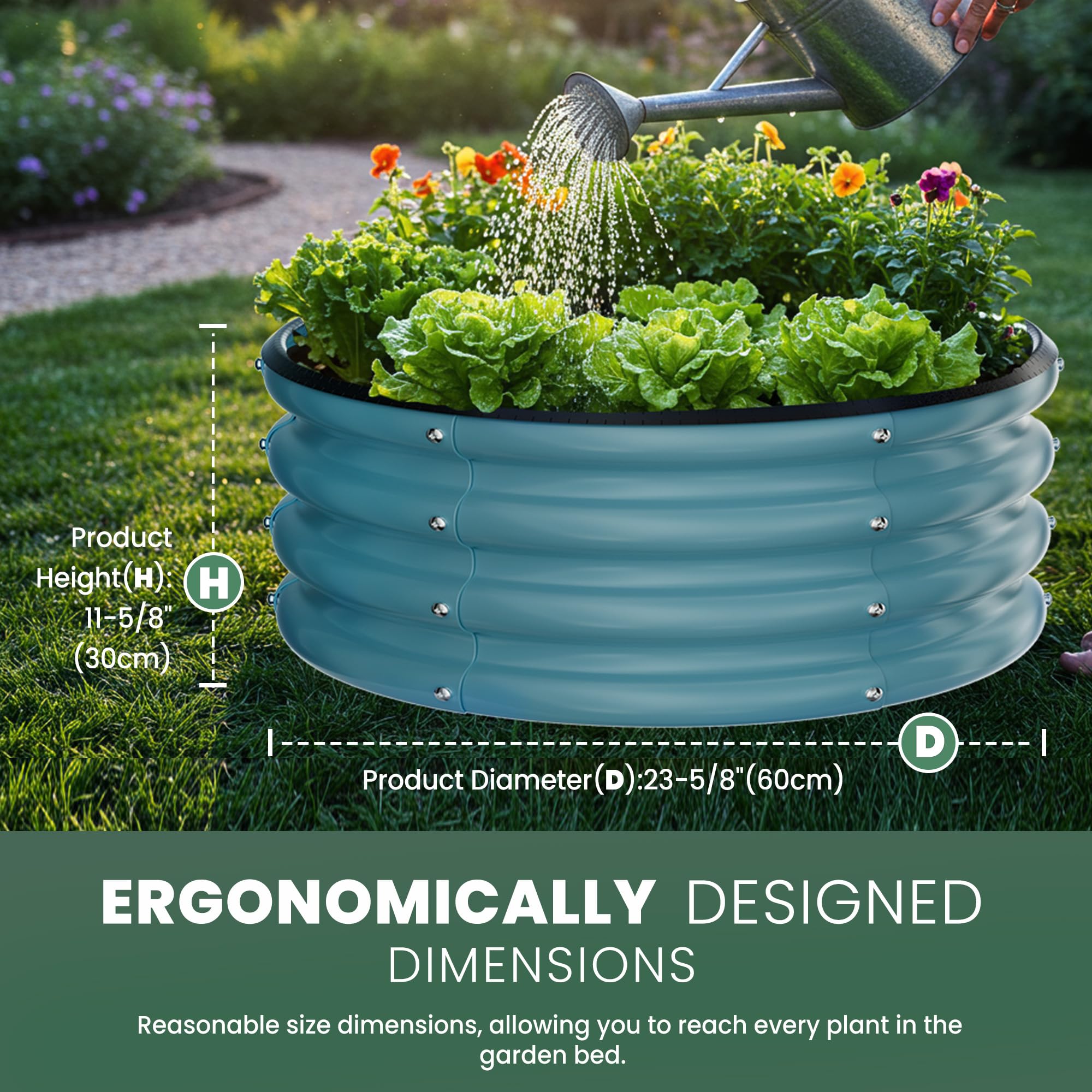 SOCONT teal blue bed installed outdoors on a patio or yard.