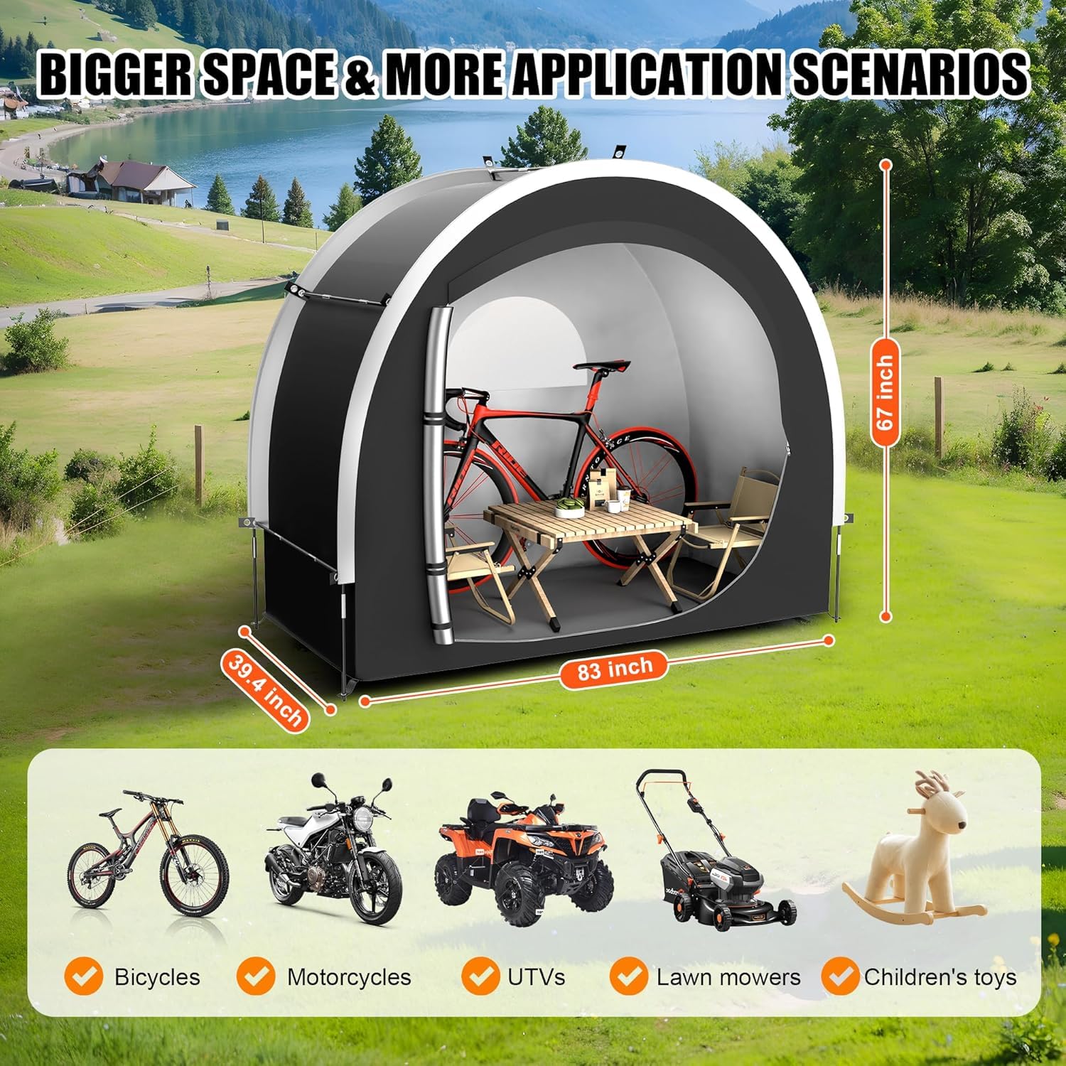 SOFFRIA shed assembled quickly, ideal for bike storage