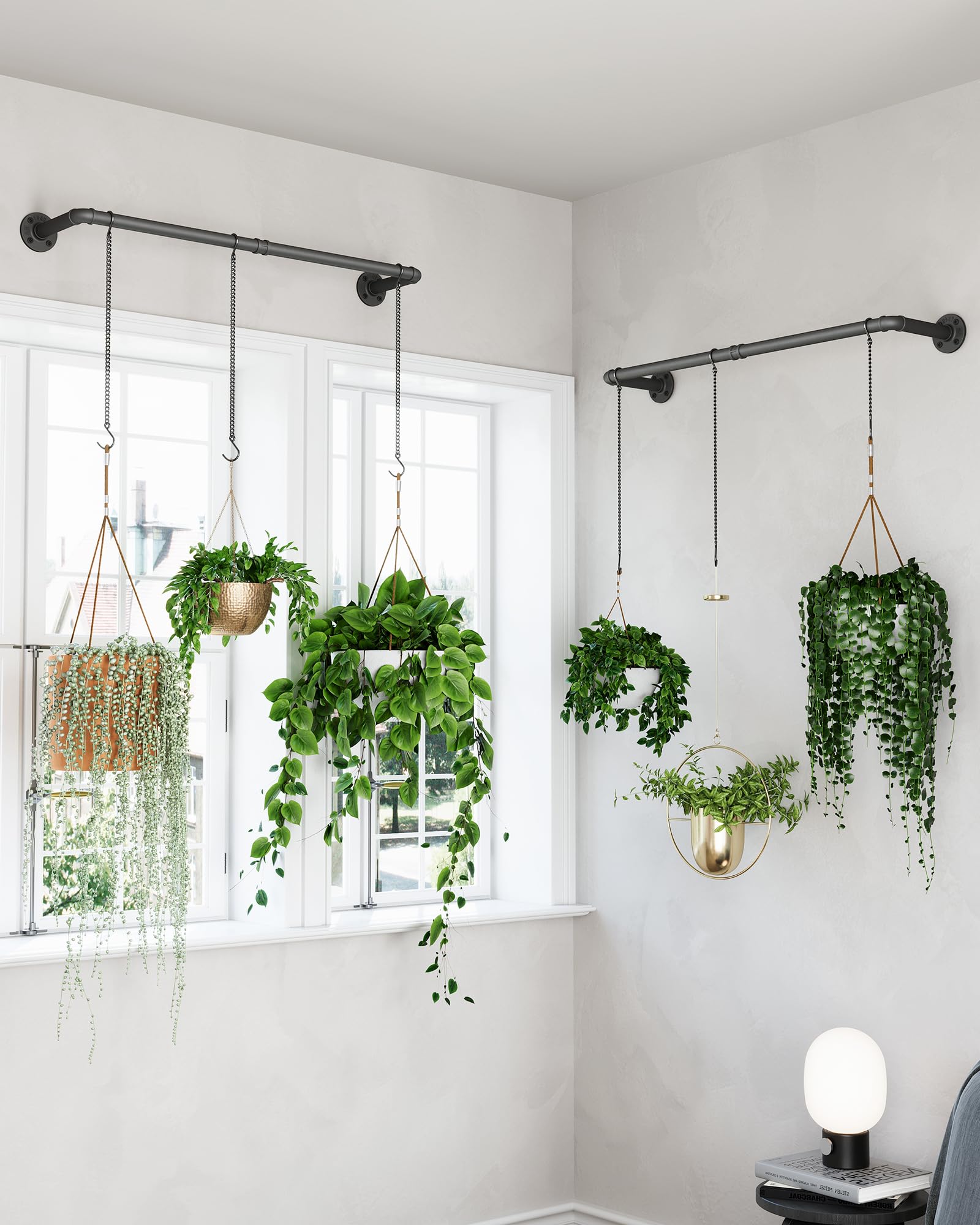 SOFITORG metal hanging bar in black finish suits industrial style.