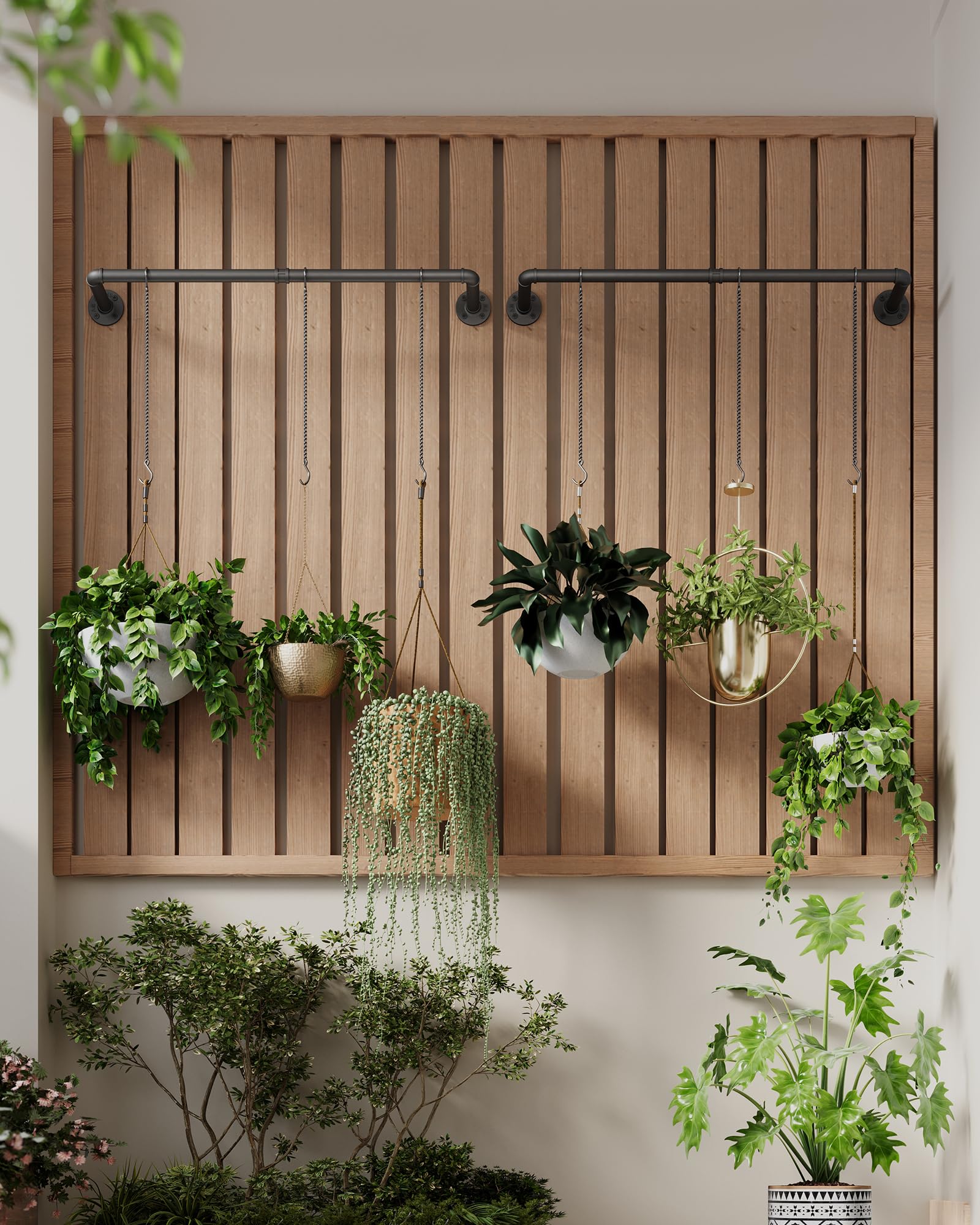 SOFITORG plant hanging rod features twelve hooks for flexible arrangements.