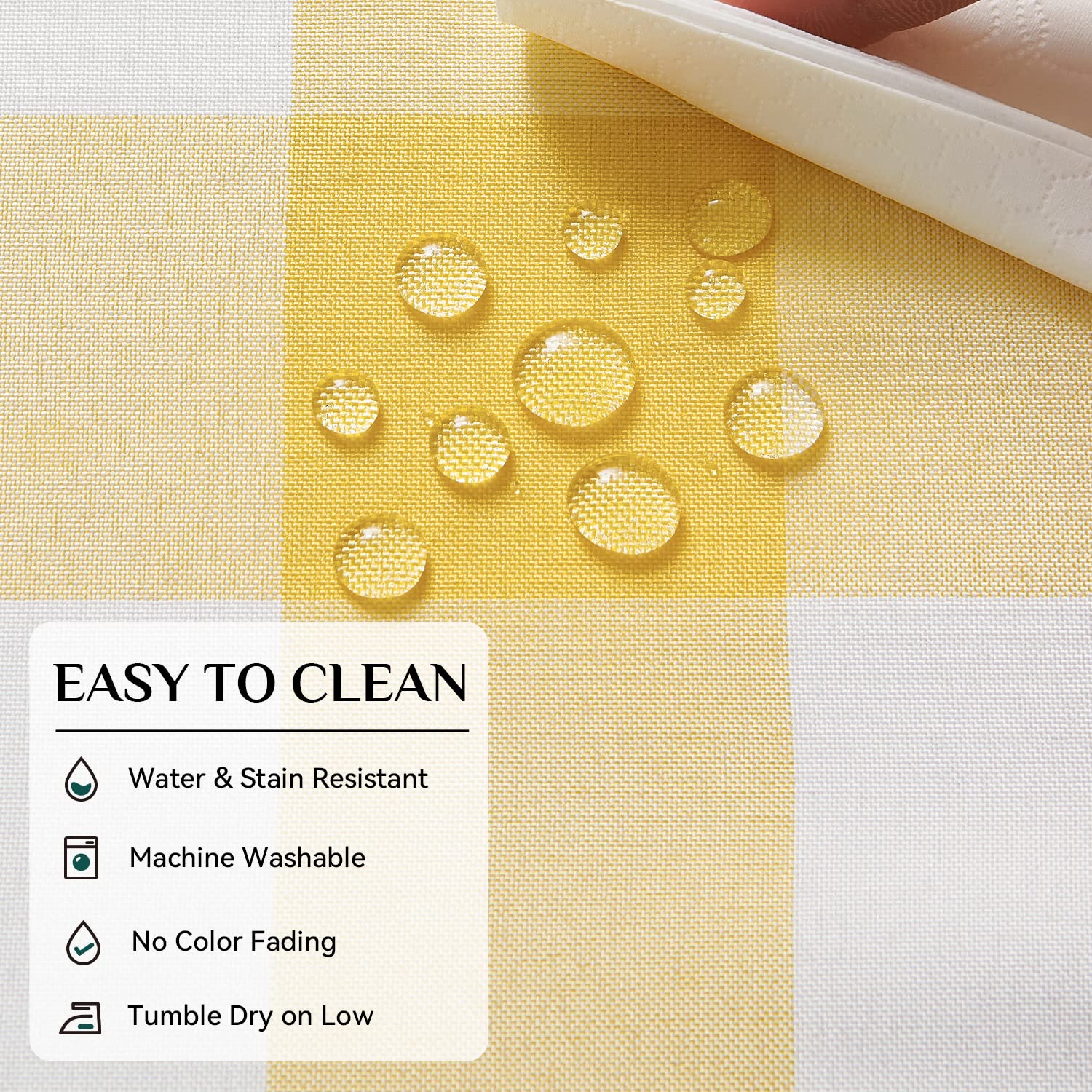 Softalker wrinkle-resistant tablecloth draped for tidy, easy hosting.