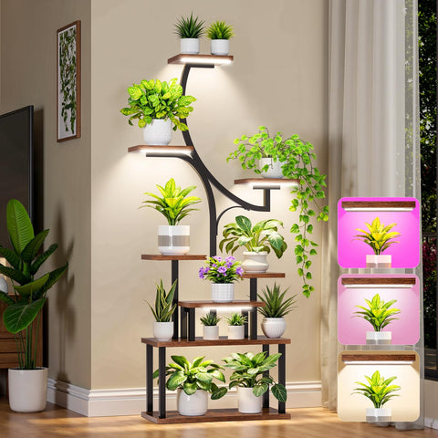 Softeen plant stand with four grow lights promoting healthy indoor greens.