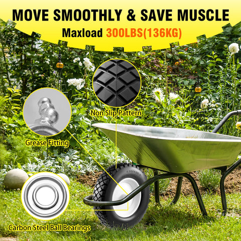 Soiiw polyurethane tire and steel rim built for durability on rough surfaces.