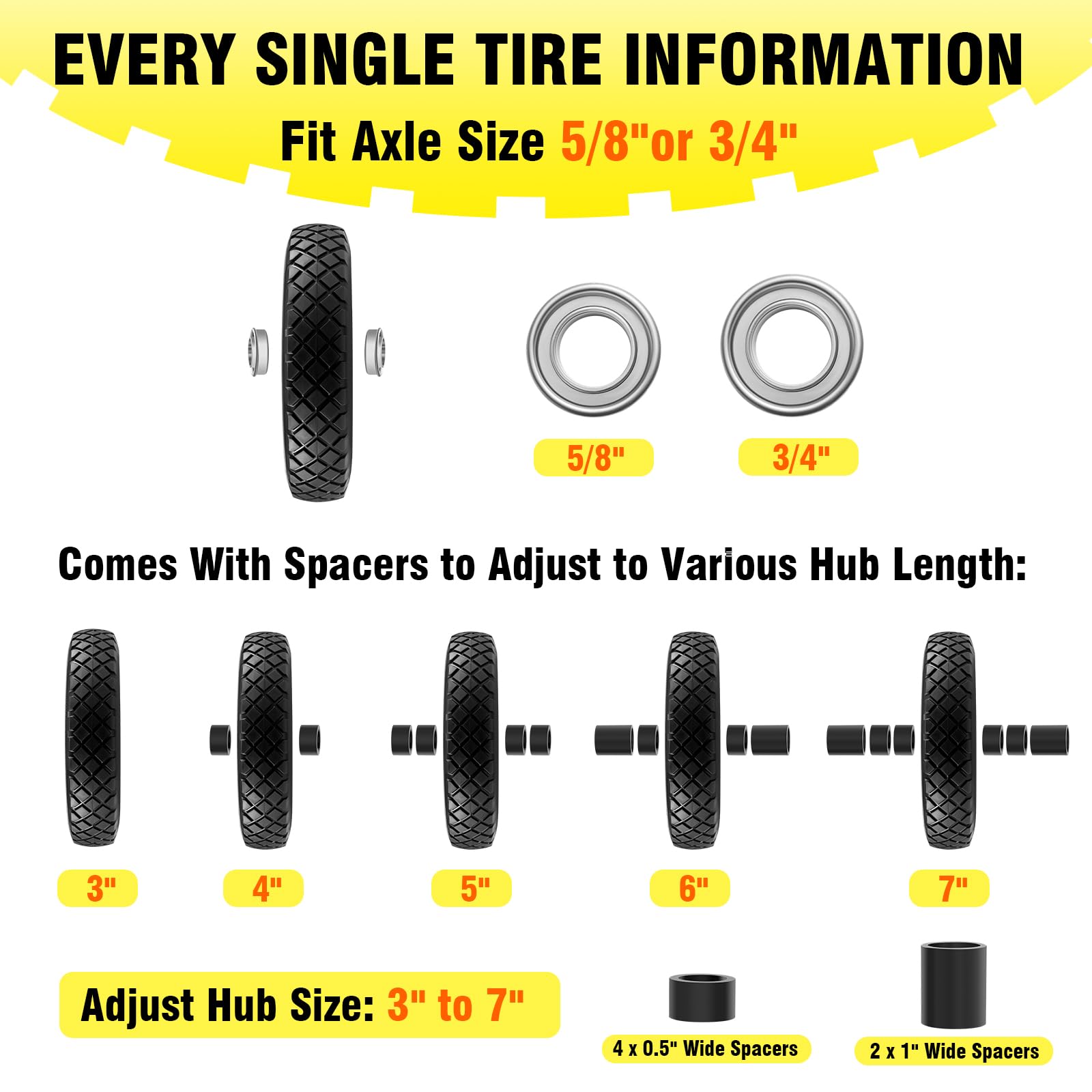 Soiiw solid wheelbarrow tire with universal hub for easy swaps.