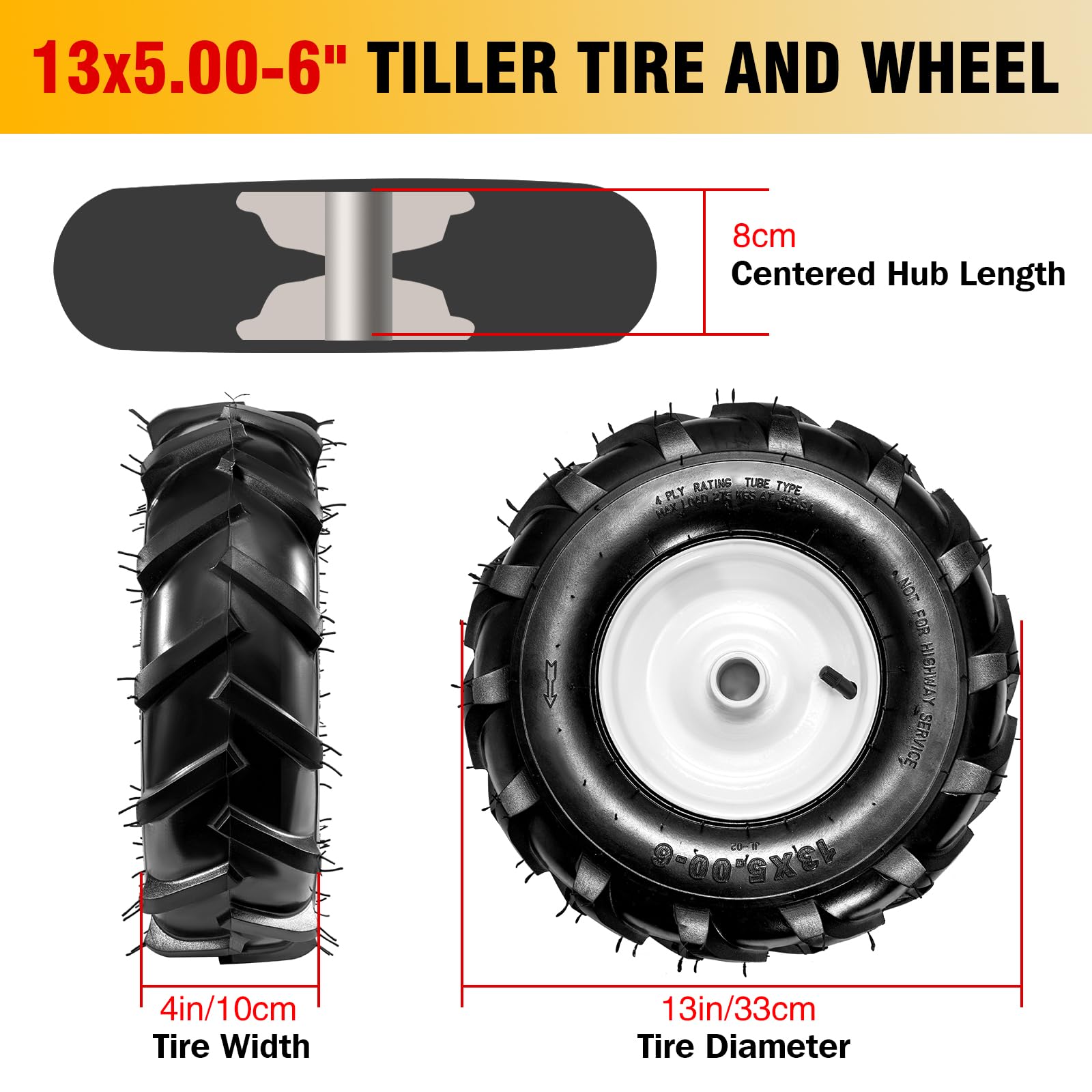 Soiiw tiller wheel with 1-inch hub, ready for simple mounting.