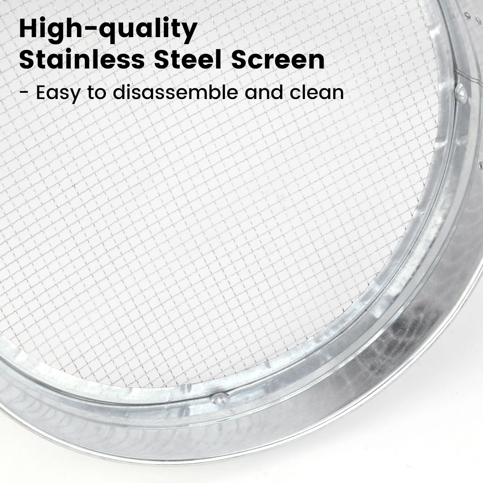 Soil, compost, stones and sand screened with a 14-inch sifter tool.