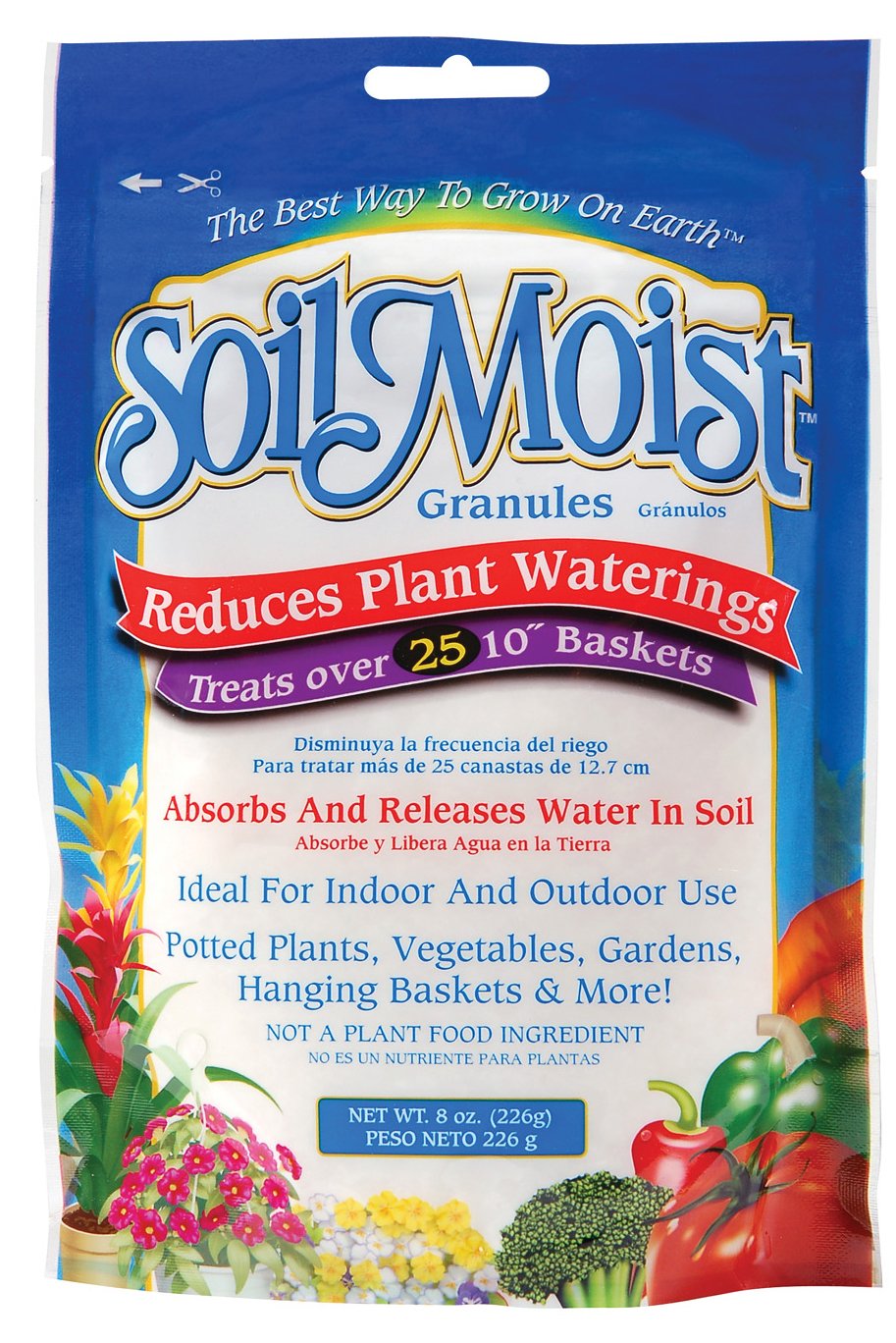 Soil Moist JCD-05SM 8-Oz granules packaging demonstrates water-release technology for healthier roots.
