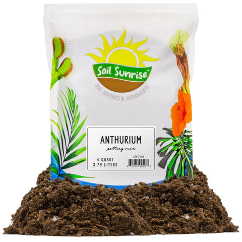 Soil Sunrise Anthurium potting soil bag front shows ready-to-use mix for healthy blooms.