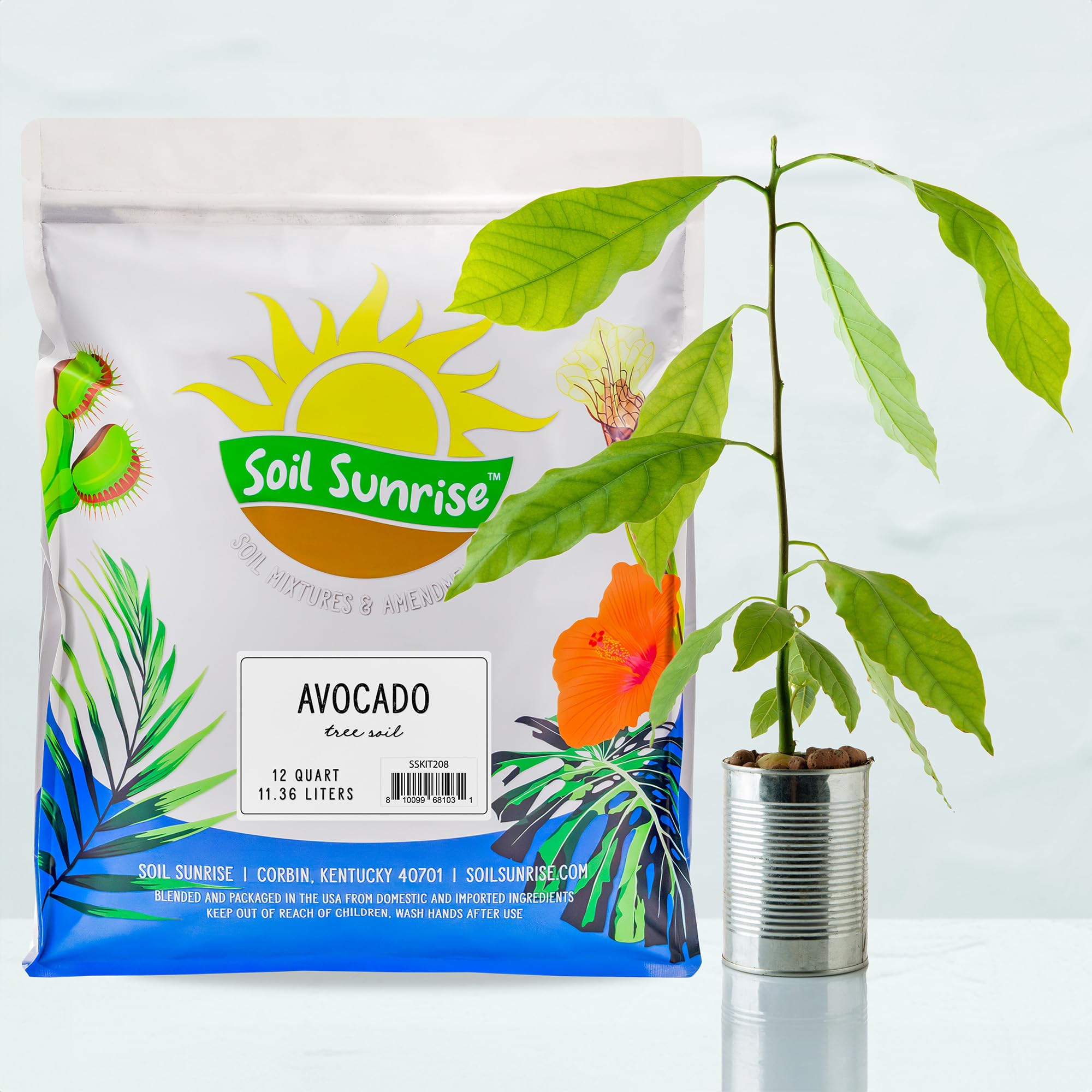 Soil Sunrise avocado potting soil bag showing a 12-quart supply.