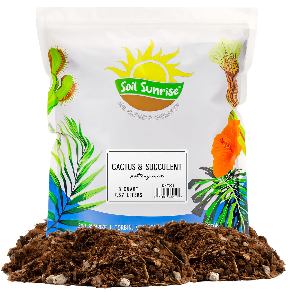 Soil Sunrise cactus potting mix bag front ready for desert-ready container gardening with fast drainage
