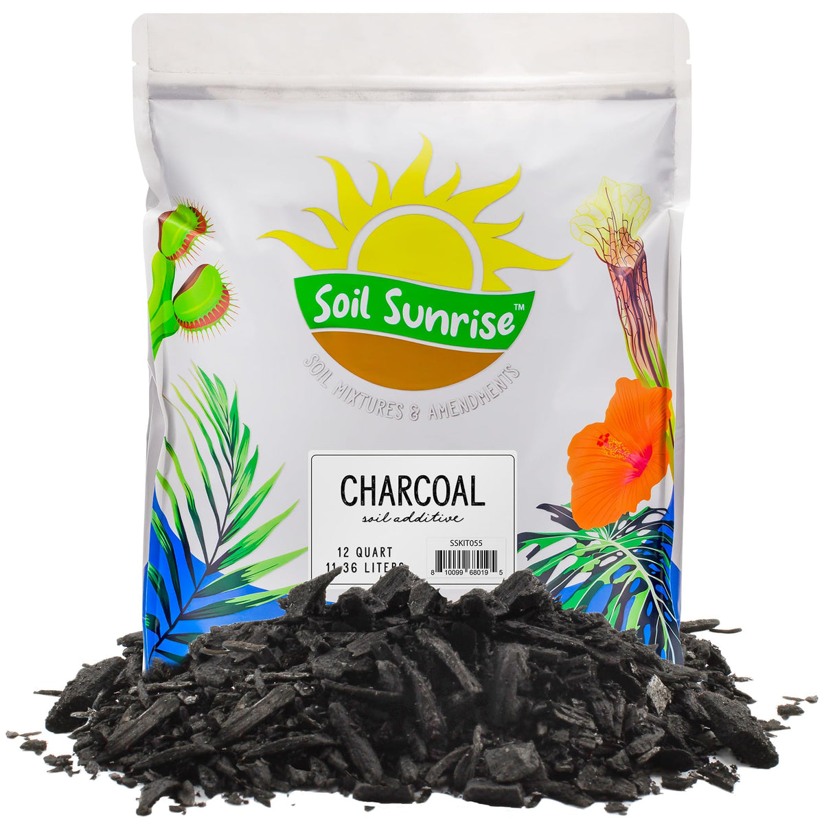 Soil Sunrise horticultural charcoal bag close-up for natural soil amendment and improved drainage