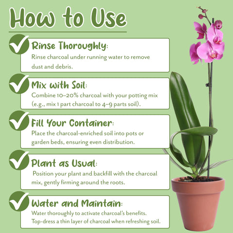 Soil Sunrise charcoal aids drainage during watering in pots