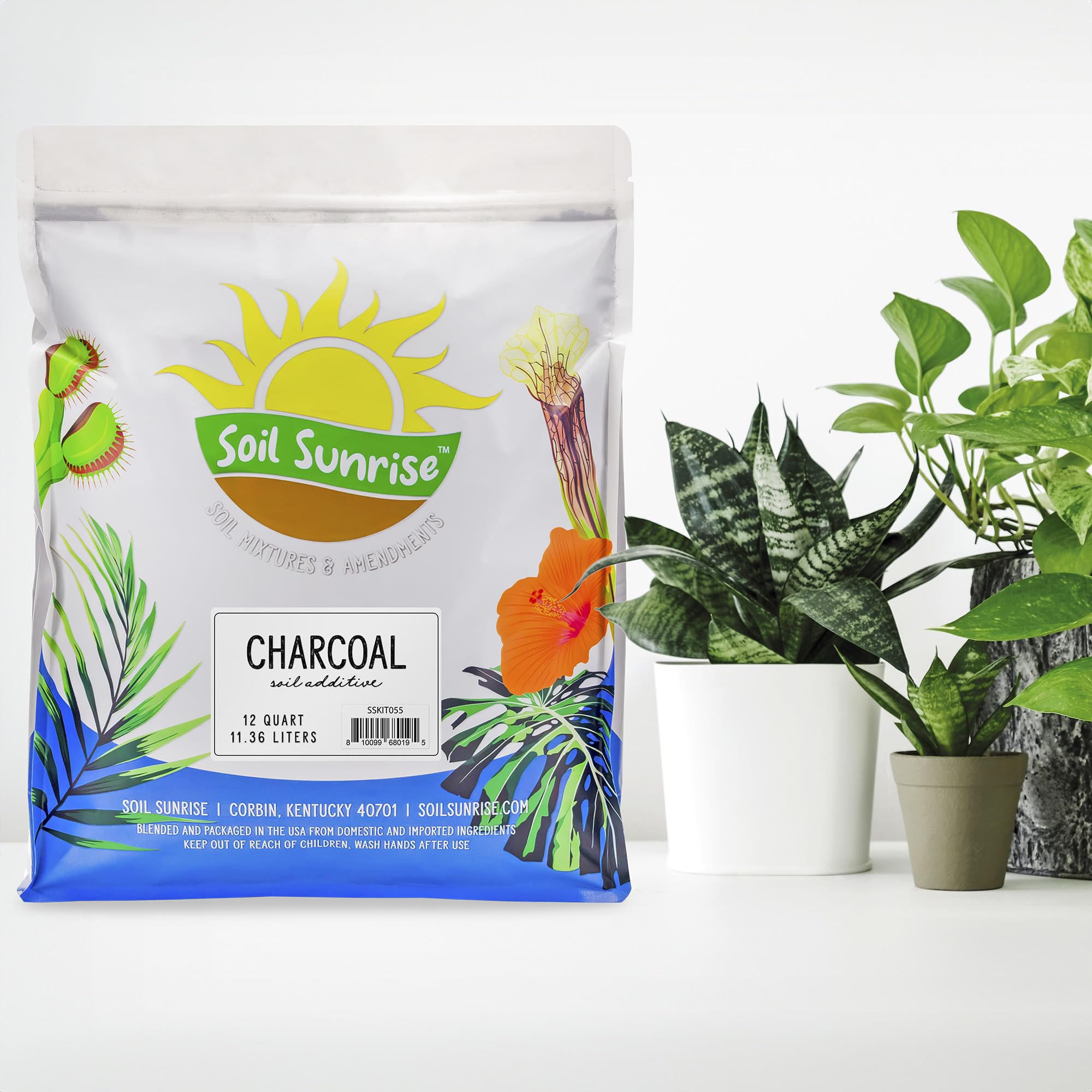 Soil Sunrise horticultural charcoal being added to a pot for better drainage