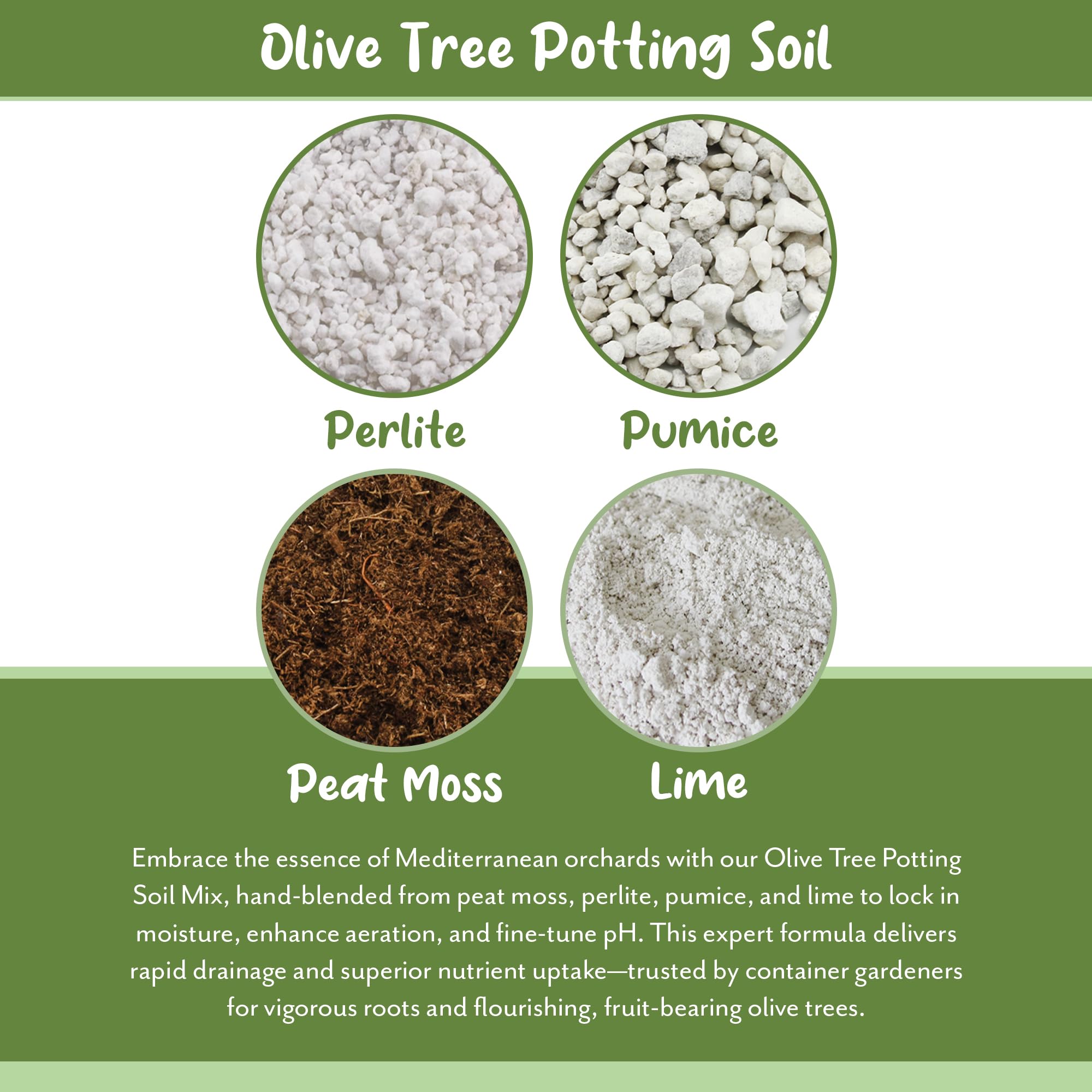 Soil Sunrise Olive Tree Potting Soil Mix product label closeup highlights 12-quart size
