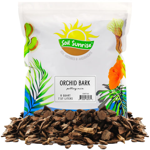 Soil Sunrise Organic Orchid Bark bag front view shows natural pine texture for drainage.