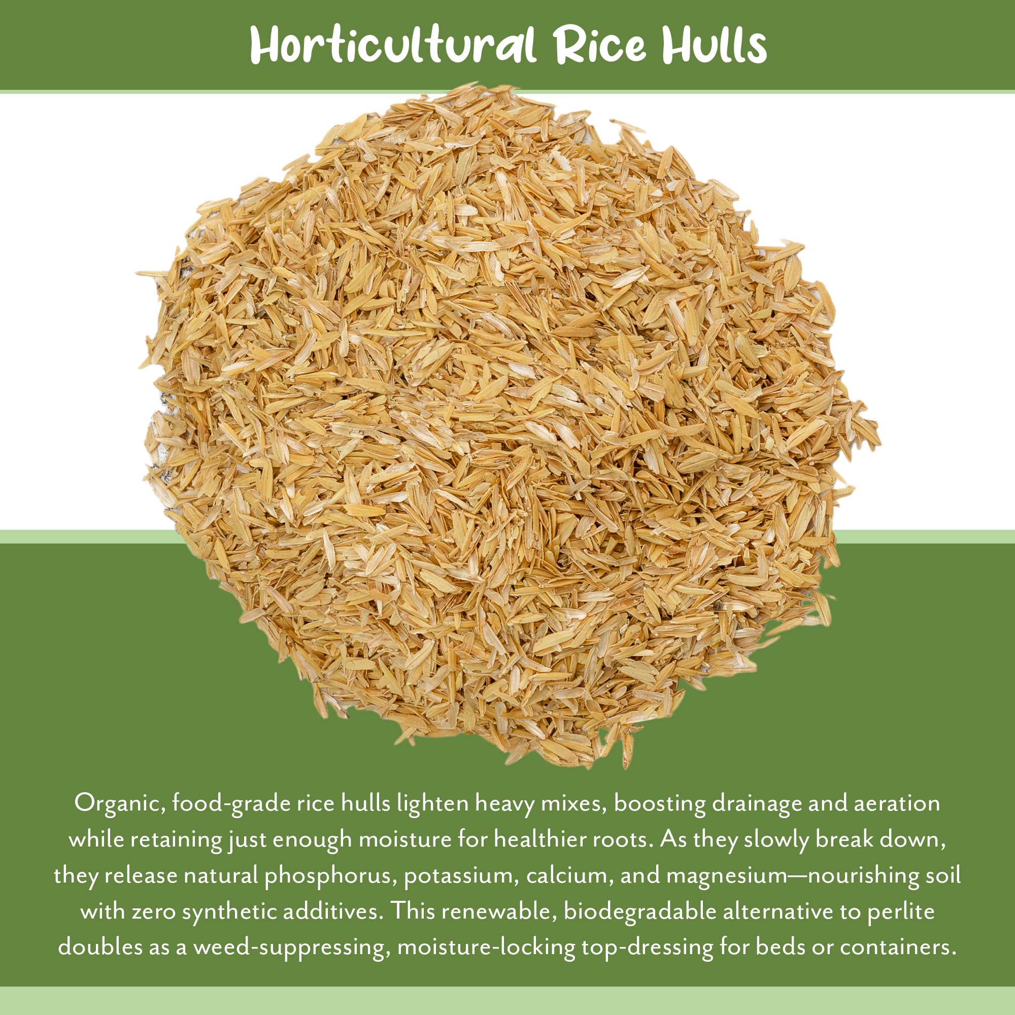 Soil Sunrise rice hulls 8 qt chicken nesting bedding stays dry and clean.