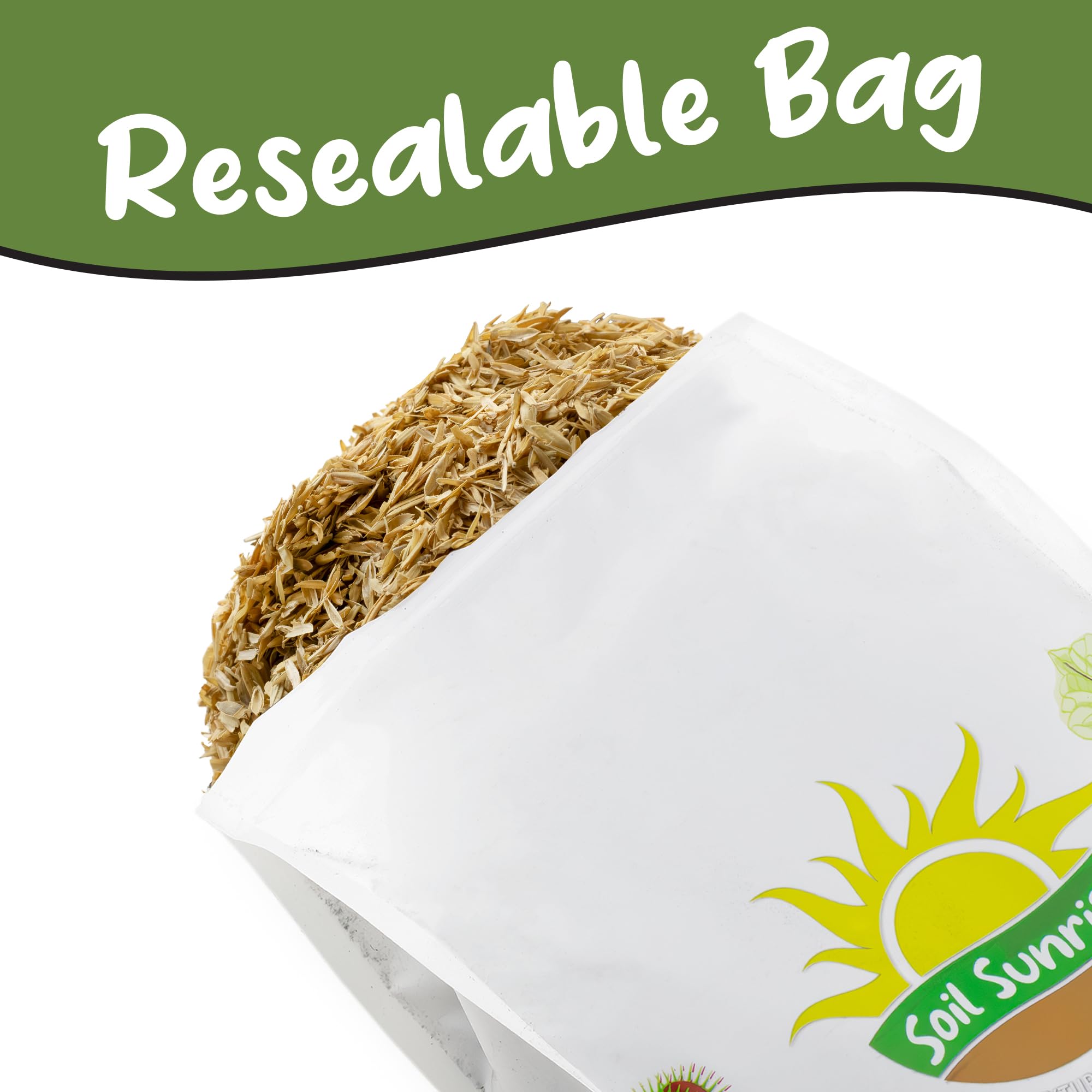 Soil Sunrise organic rice hulls 8 qt improve water retention and reduce compaction.