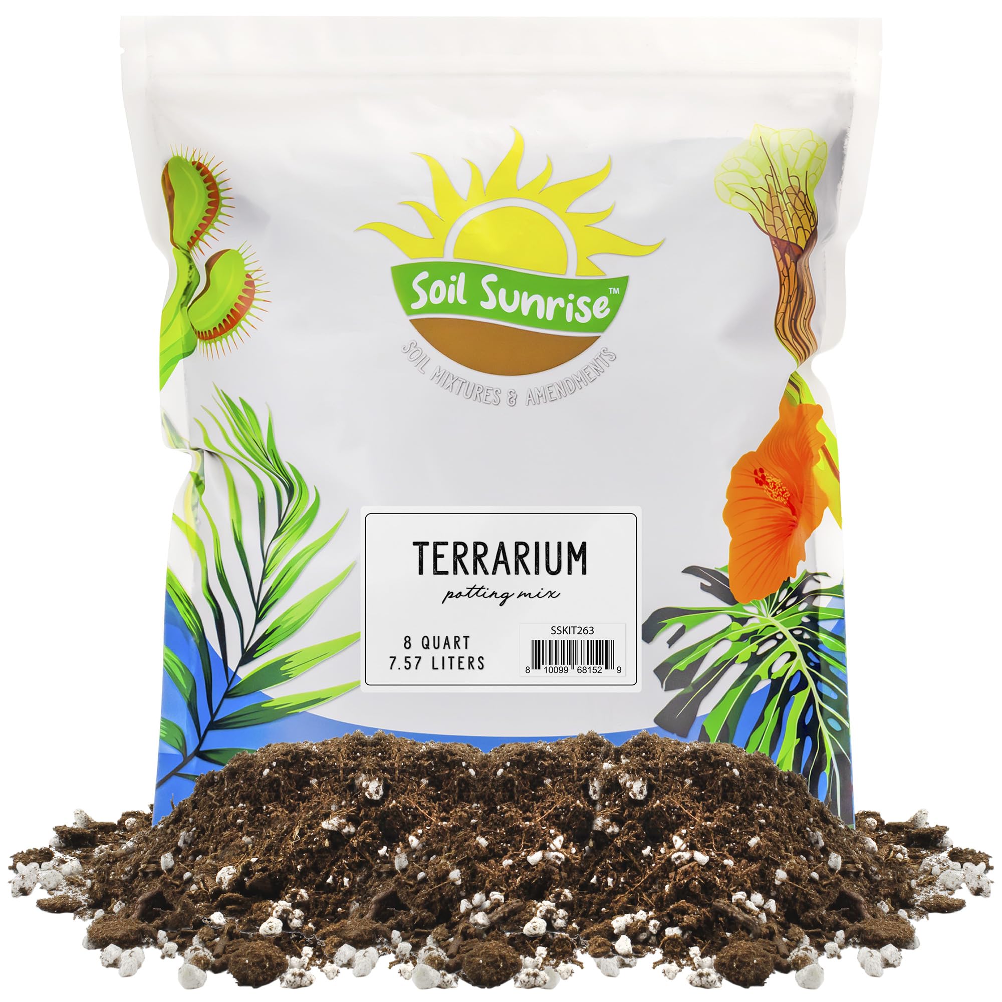 Soil Sunrise terrarium mix closeup texture, ideal for even drainage in small glass terrariums.