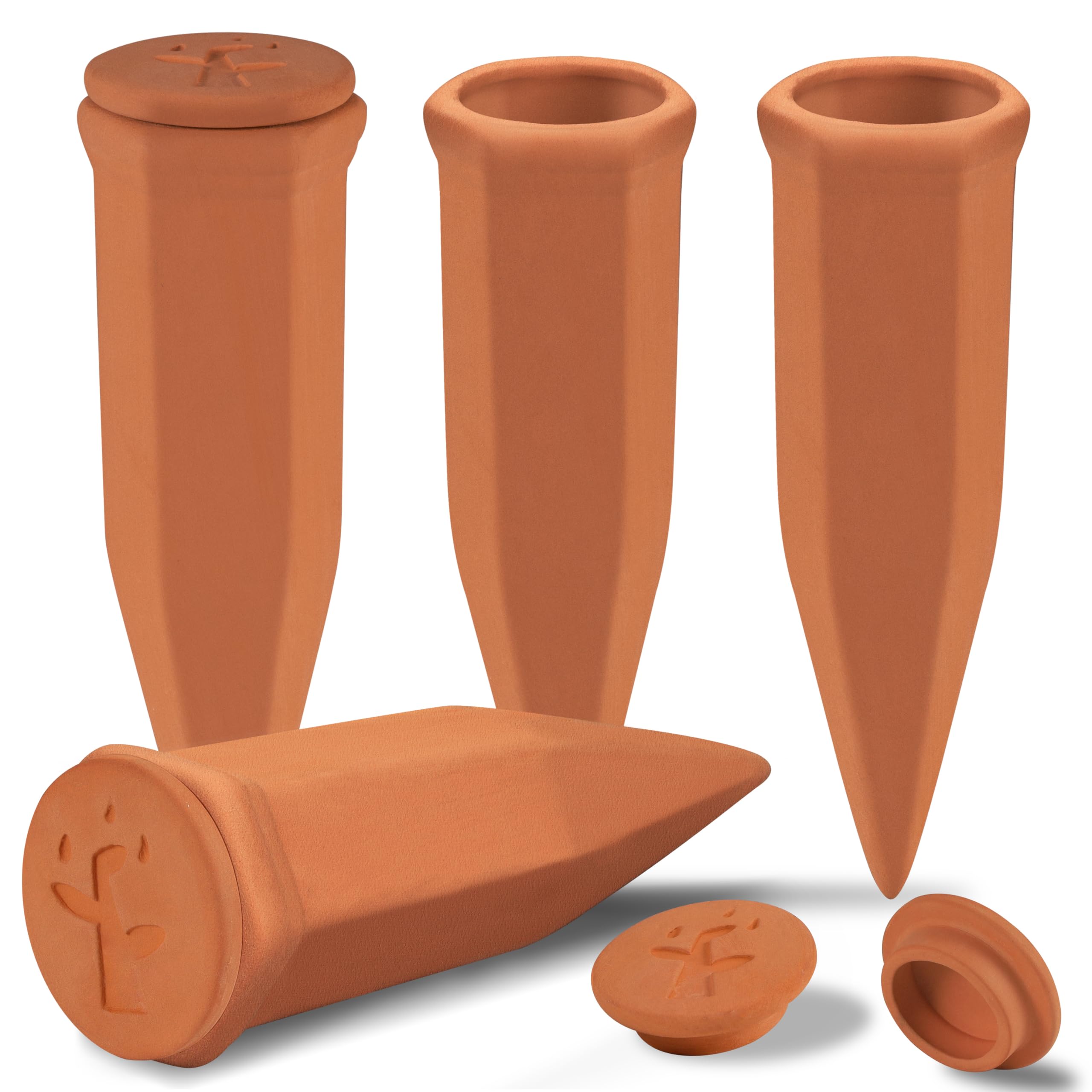 Soilagua large terra-cotta watering spike with lid ready for steady plant hydration