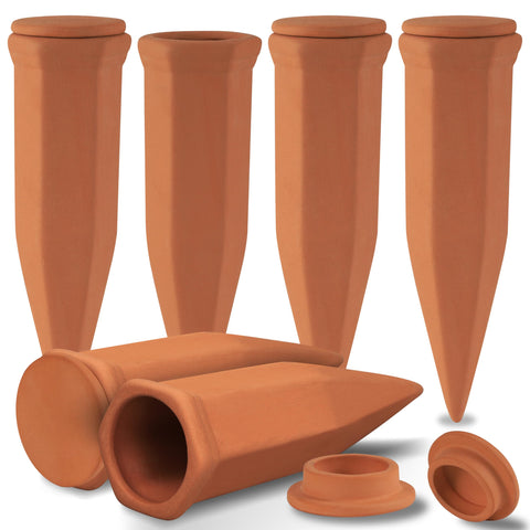 Soilagua large terracotta watering spikes set with lids for vacation watering
