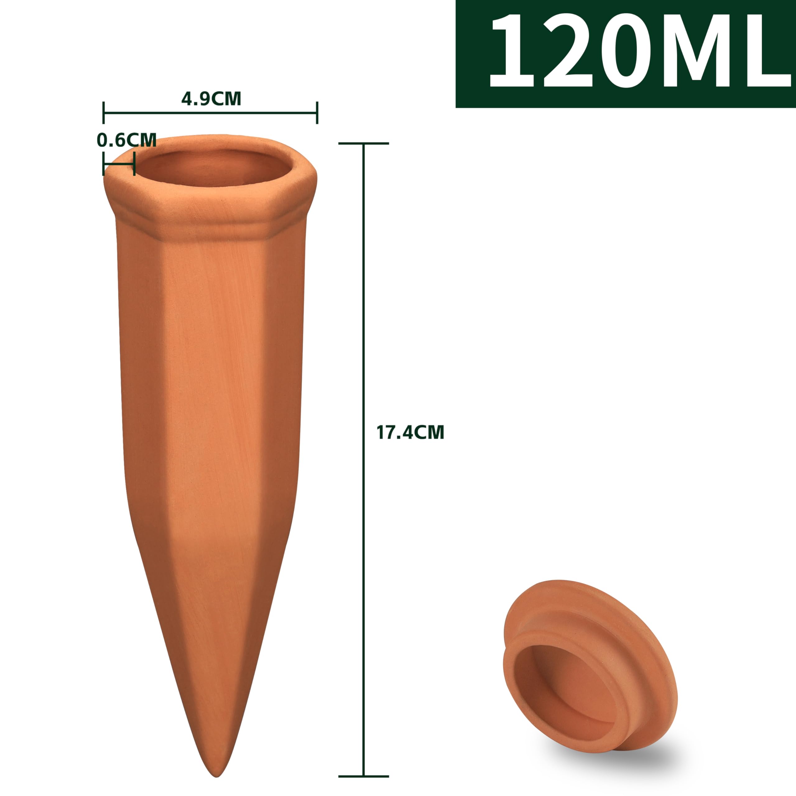 Soilagua terracotta spike close-up showing rustic material and water release