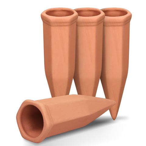 Soilagua terracotta watering spikes 4-pack for steady indoor plant hydration