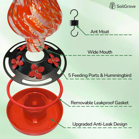 SOILGROVE feeder with ant moat keeps nectar safe from ants outdoors.