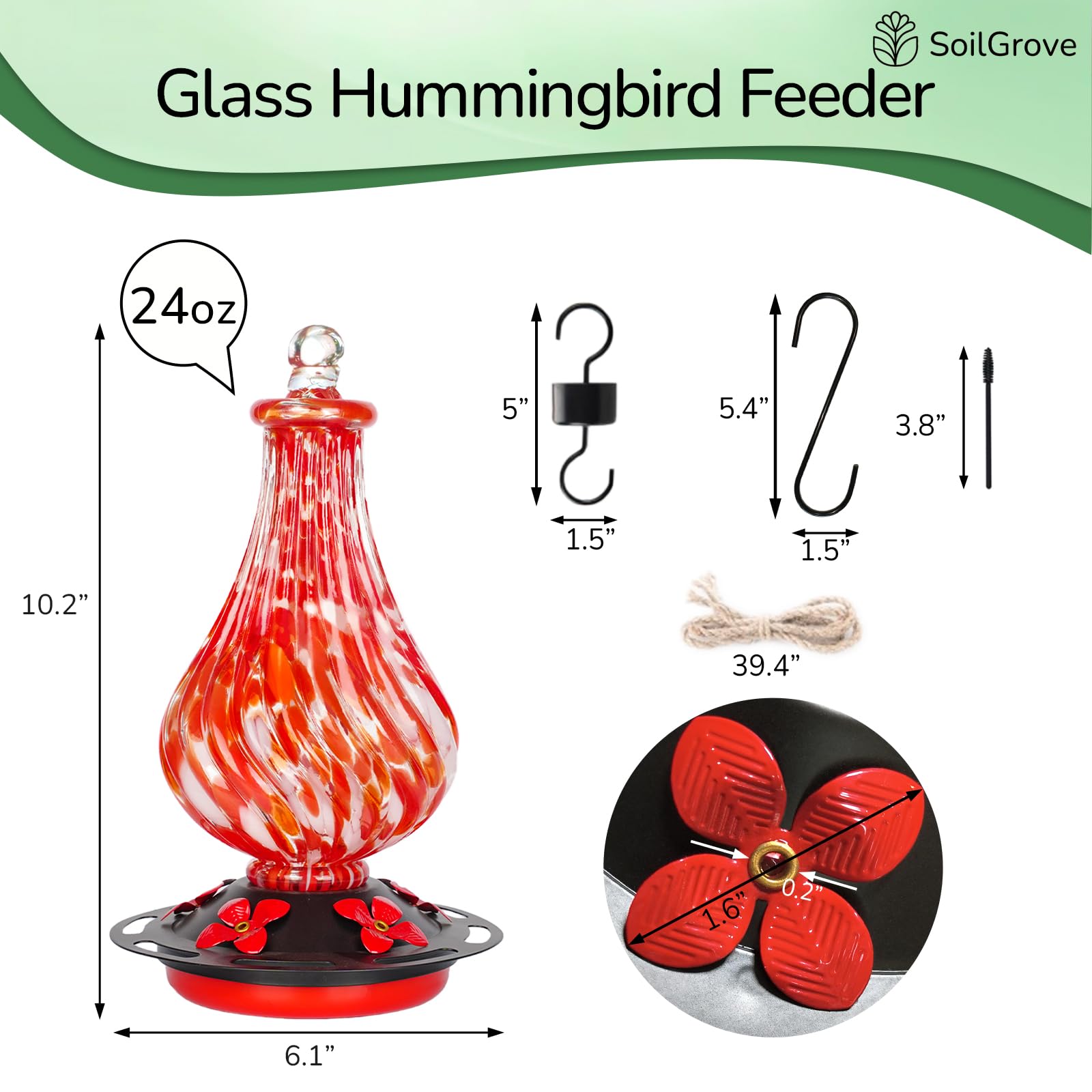 SOILGROVE hand-blown glass adds decorative charm to any garden.