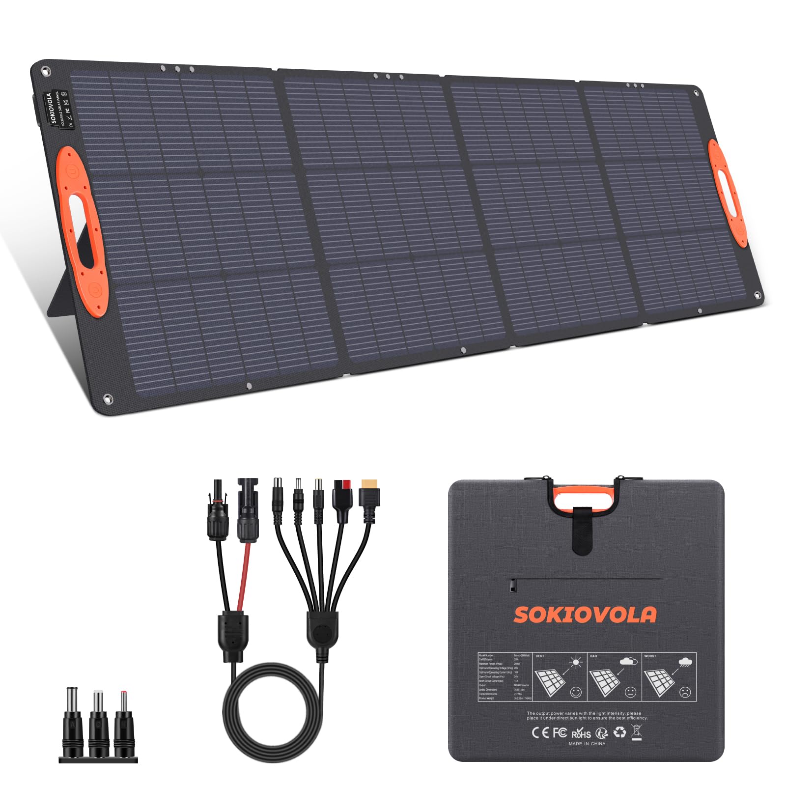 SOKIOVOLA 200W foldable panel closed for off-grid adventures with reliable power.