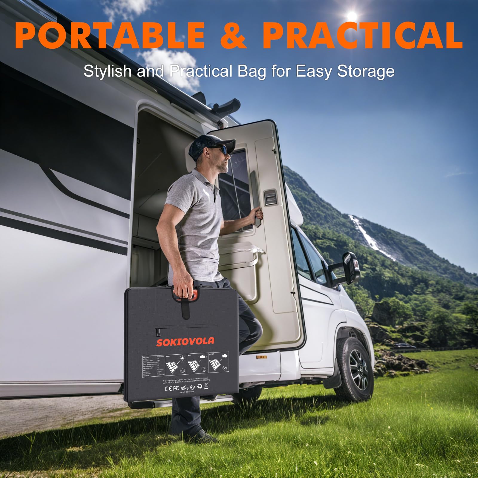 SOKIOVOLA 200W high-efficiency cells maximize sun energy capture.