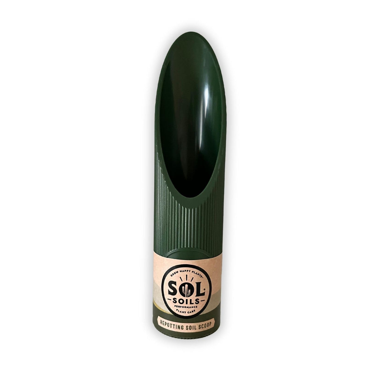 Sol Soils Granola Guy 8-inch scoop for transplanting with precise soil placement.